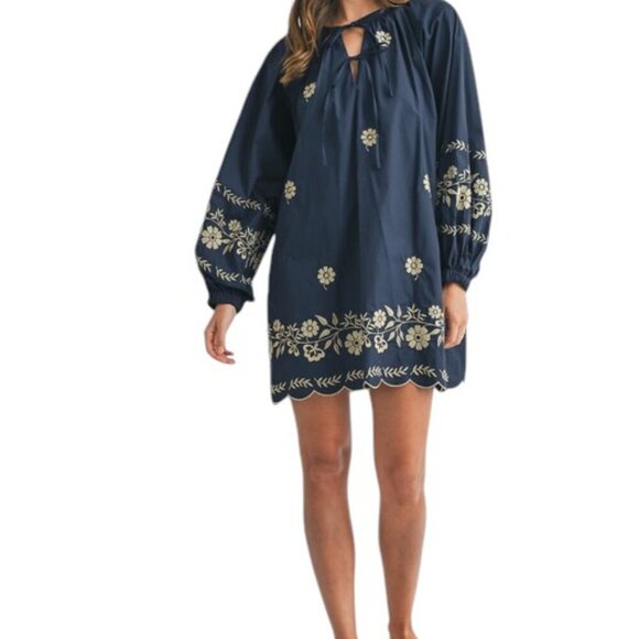 Navy Blue Floral Mini Spring Dress - Picture 11 of 13